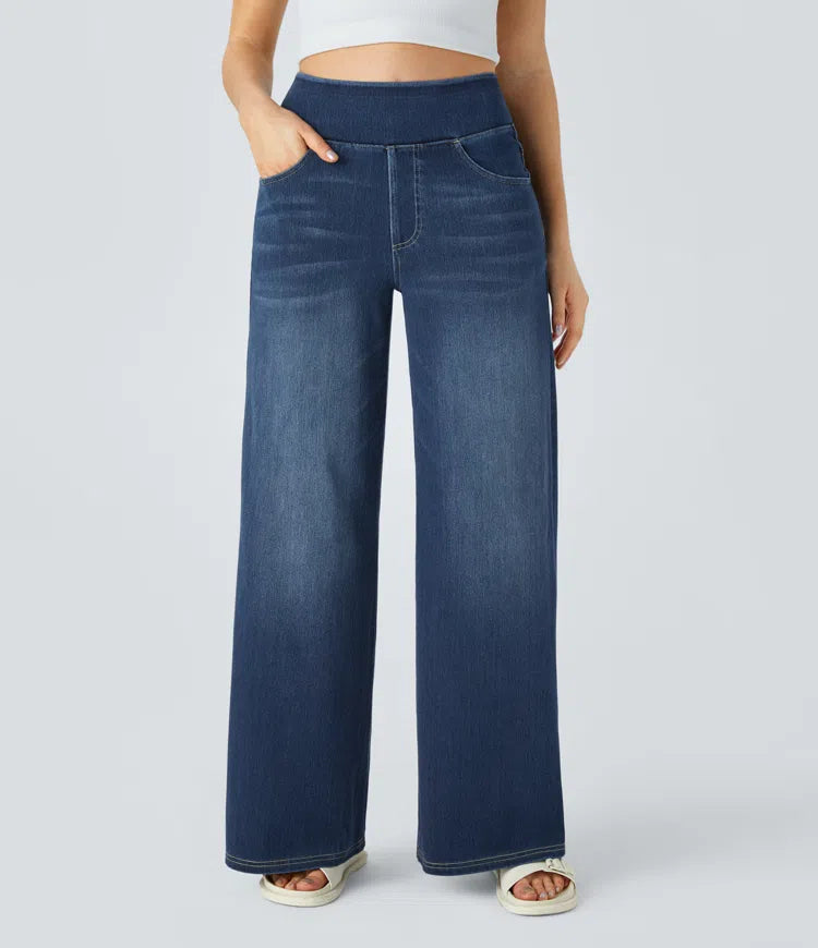 Ruvessa - Women's High-Waist Wide-Leg Stretch Jeans with Modern Fit