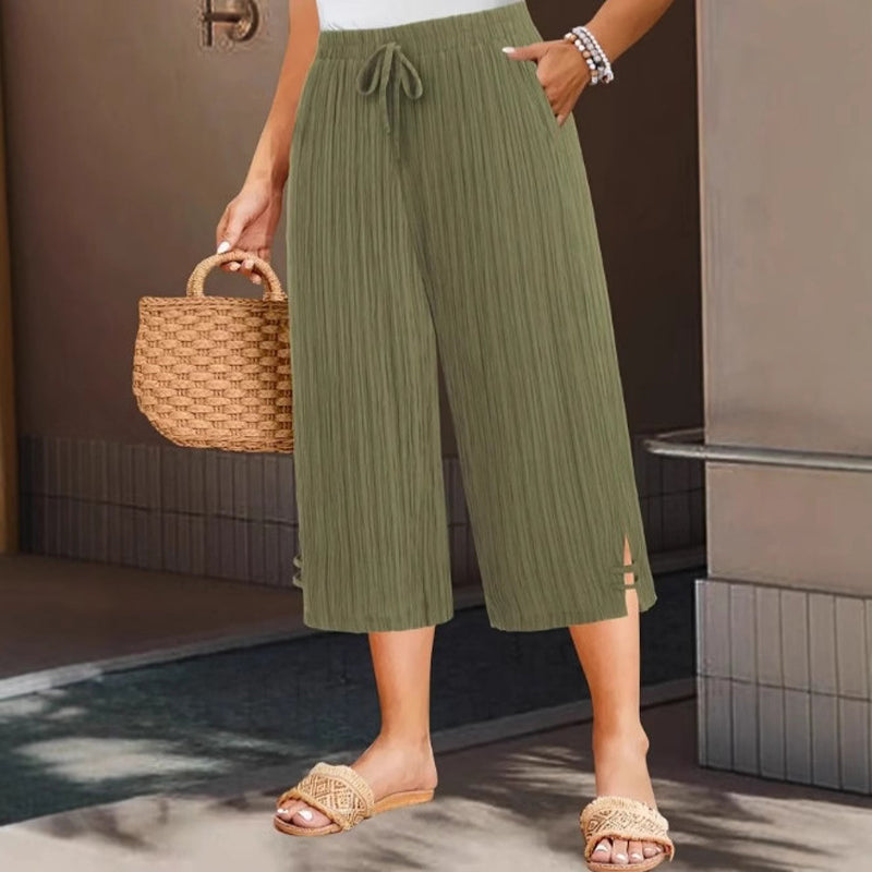 Cyntra - Women's Cotton-Linen Wide-Leg Pants with Comfortable Waist and Flowing Fit