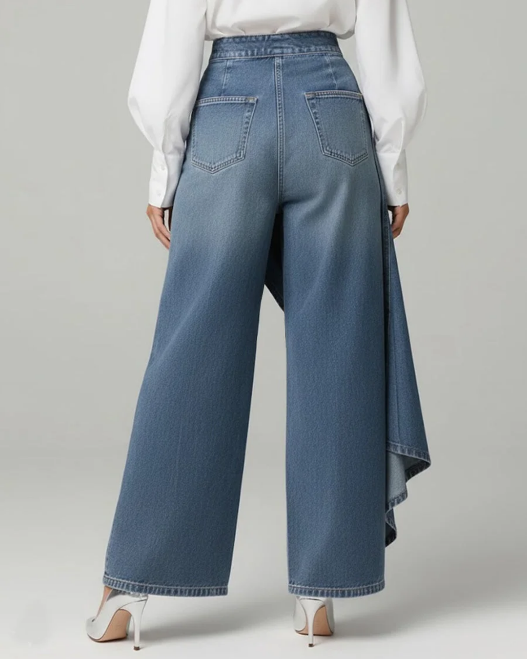 Pavellea - Wide-Leg Denim Jeans with Crossed Skirt Effect