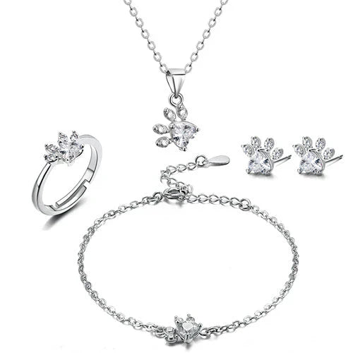 Arbour – 4-Piece Jewelry Set with Paw and Heart Zirconia Details