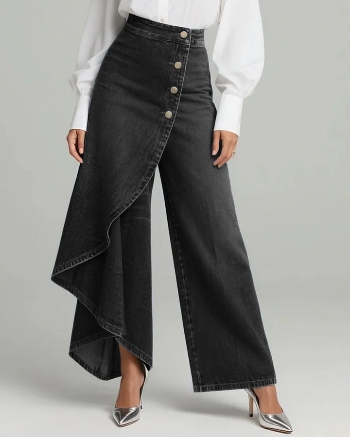 Pavellea - Wide-Leg Denim Jeans with Crossed Skirt Effect