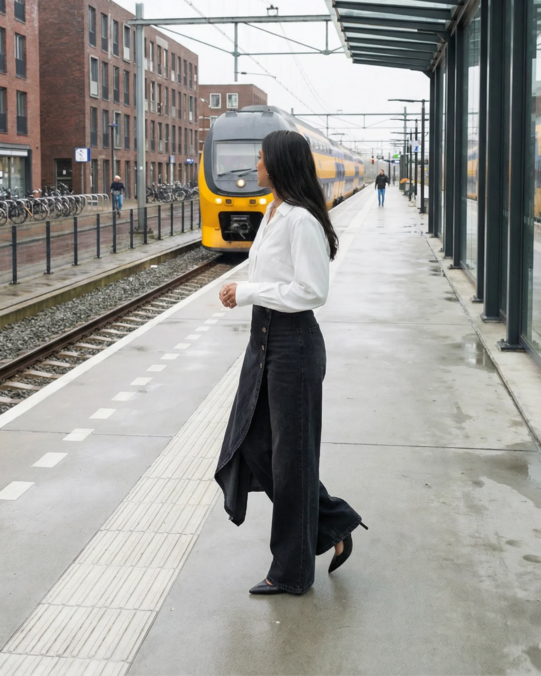 Pavellea - Wide-Leg Denim Jeans with Crossed Skirt Effect