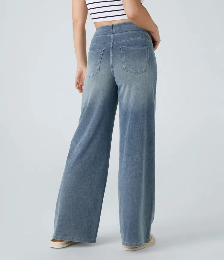 Ruvessa - Women's High-Waist Wide-Leg Stretch Jeans with Modern Fit