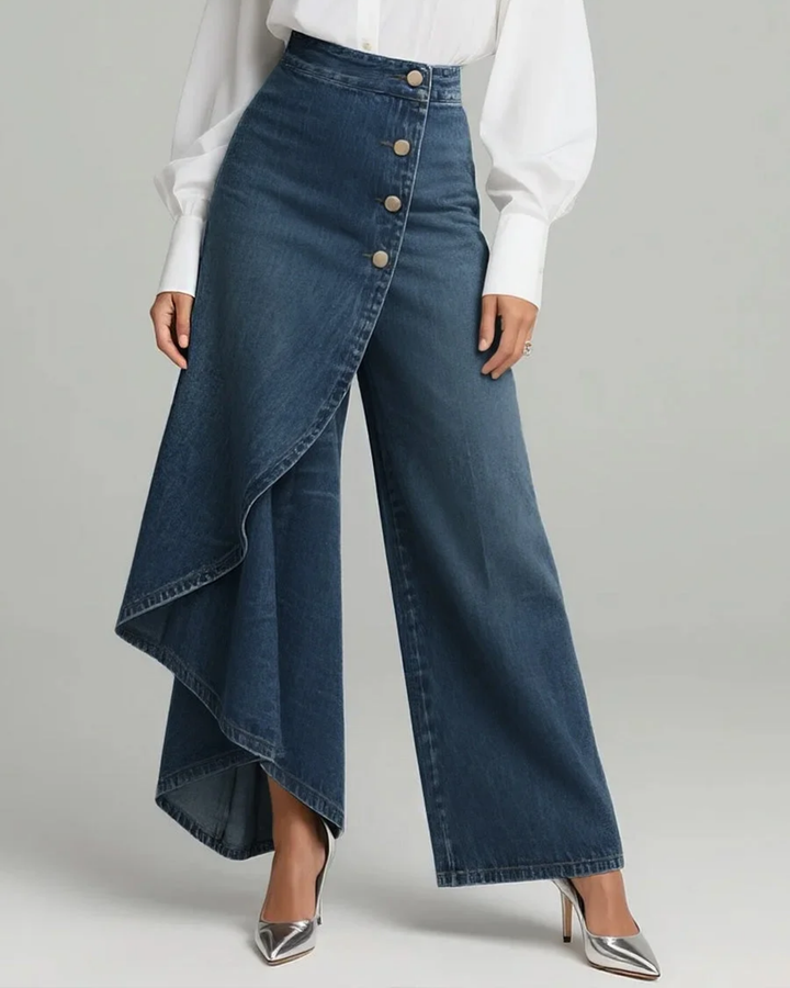 Pavellea - Wide-Leg Denim Jeans with Crossed Skirt Effect