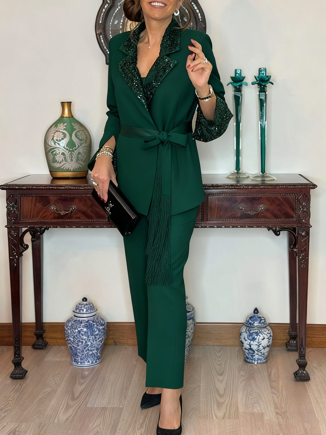 Dorinelle - Chic Sequin Blazer and Trouser Set
