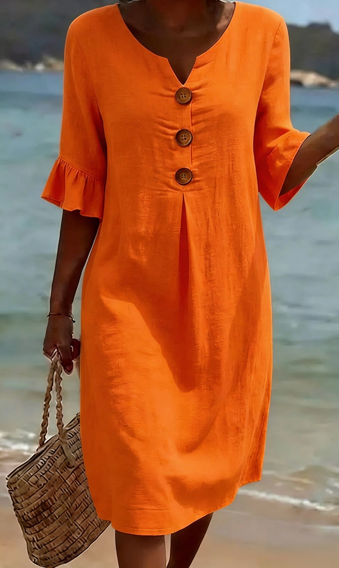 Chloe™ | Buttoned Linen And Cotton Dress