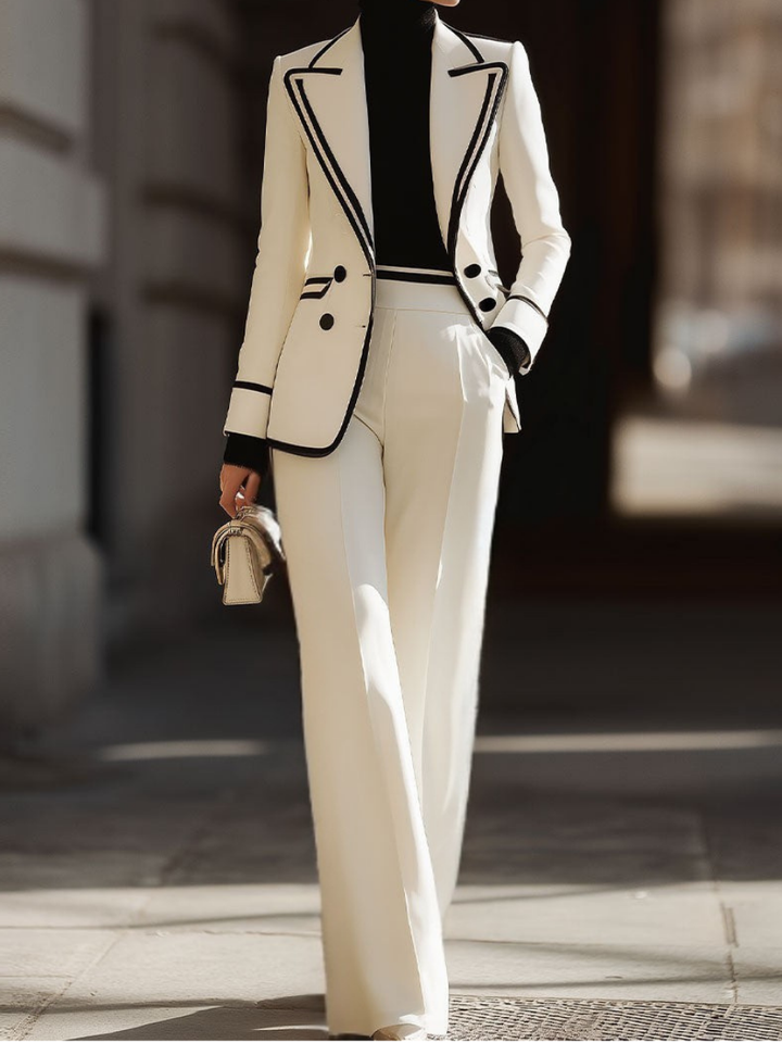 Praxine - Elegant Women's Double-Breasted Blazer and Wide-Leg Trouser Set
