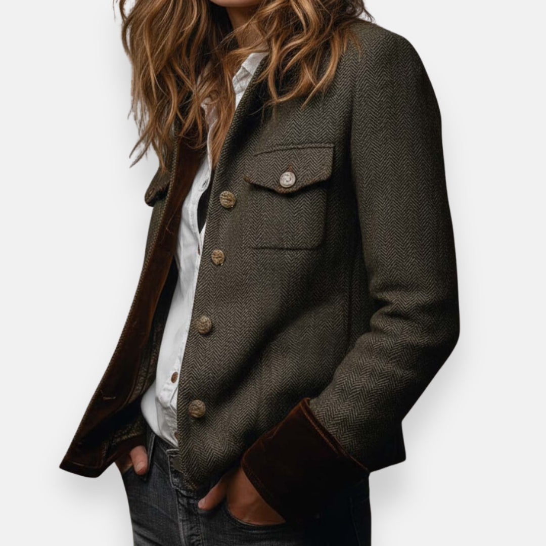 Corrie™ | Tweed Jacket With Velvet Details