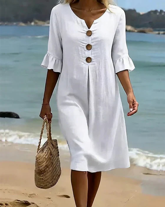 Chloe™ | Buttoned Linen And Cotton Dress