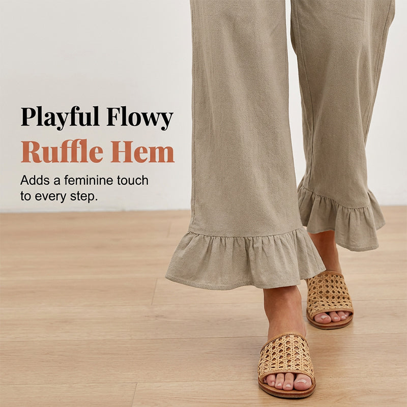 Dorexa - Women's High-Waist Smocked Wide-Leg Cotton-Linen Boho Pants