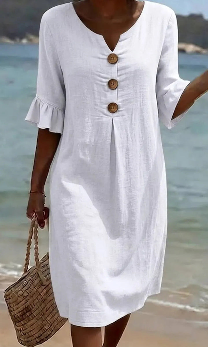 Chloe™ | Buttoned Linen And Cotton Dress