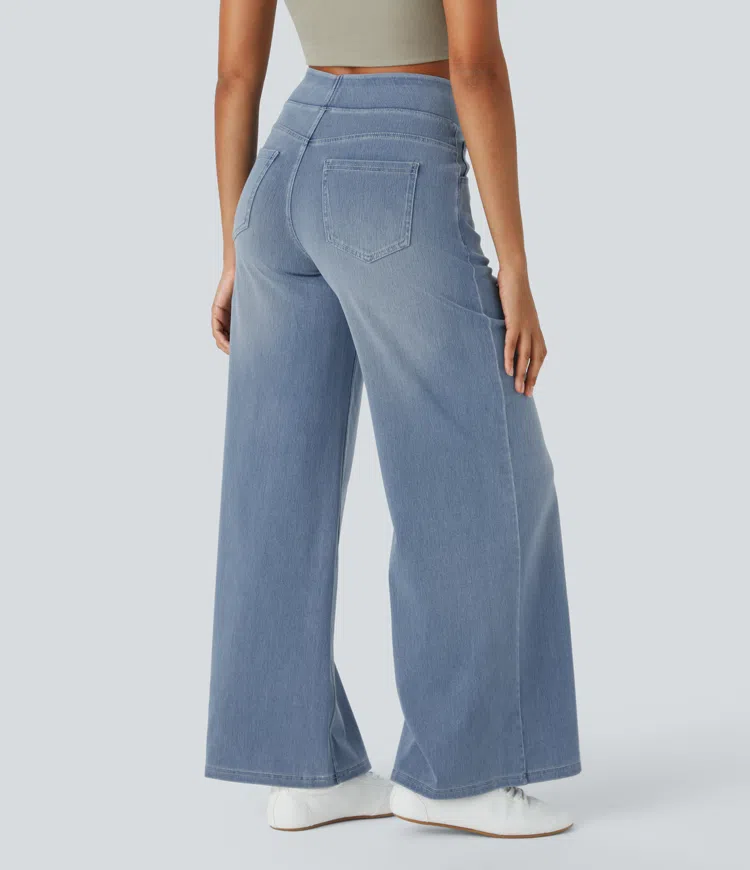 Ruvessa - Women's High-Waist Wide-Leg Stretch Jeans with Modern Fit