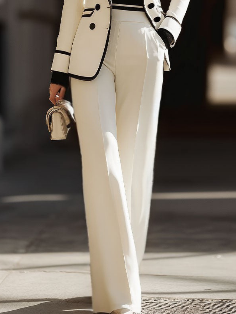 Praxine - Elegant Women's Double-Breasted Blazer and Wide-Leg Trouser Set