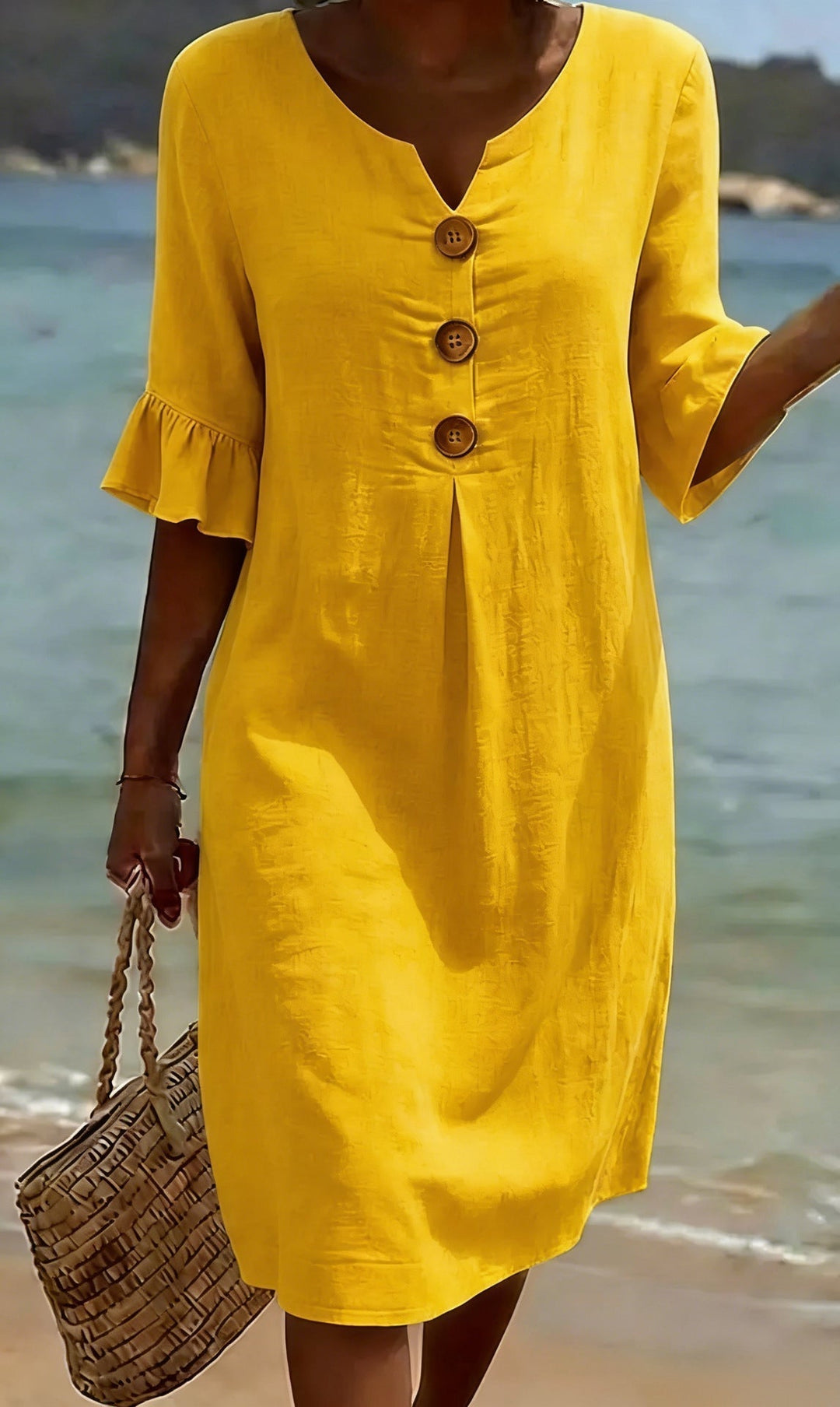 Chloe™ | Buttoned Linen And Cotton Dress