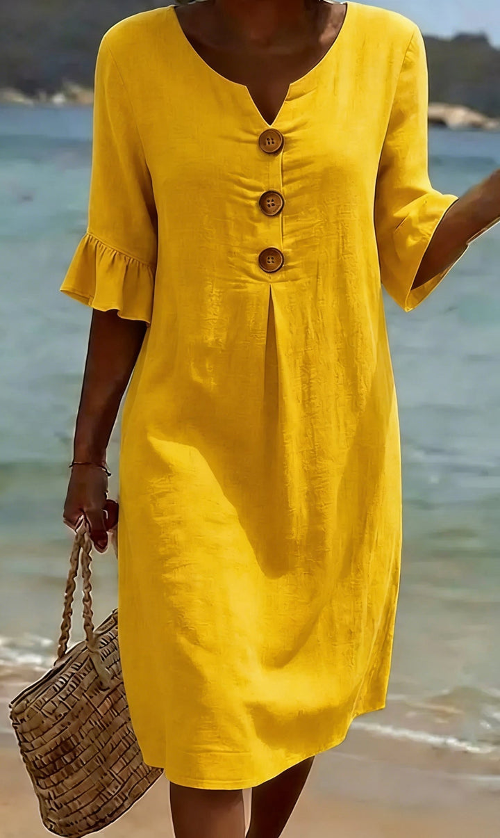 Chloe™ | Buttoned Linen And Cotton Dress