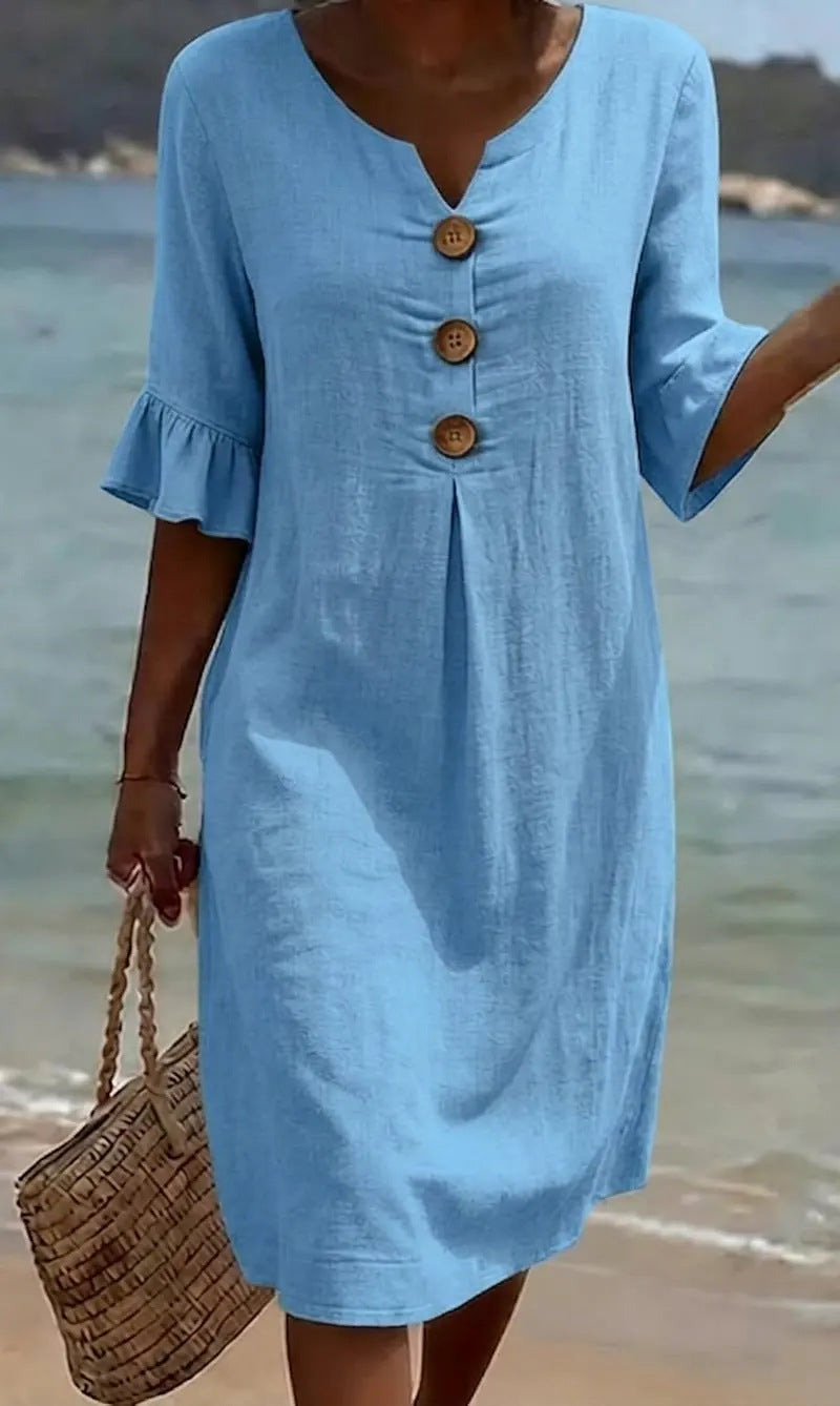 Chloe™ | Buttoned Linen And Cotton Dress