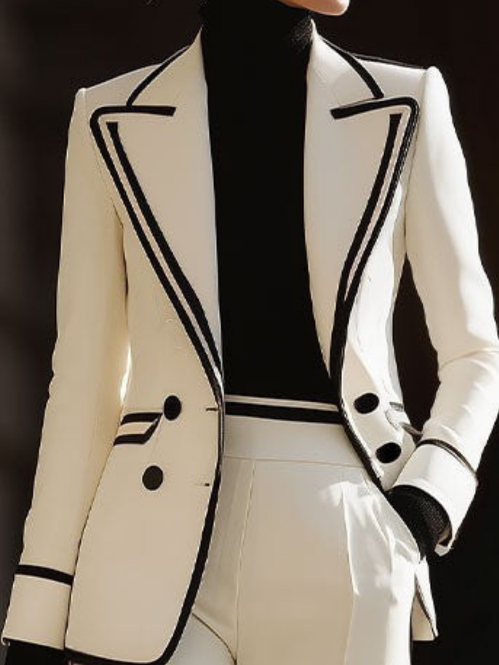 Praxine - Elegant Women's Double-Breasted Blazer and Wide-Leg Trouser Set