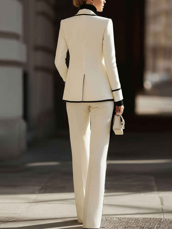 Praxine - Elegant Women's Double-Breasted Blazer and Wide-Leg Trouser Set
