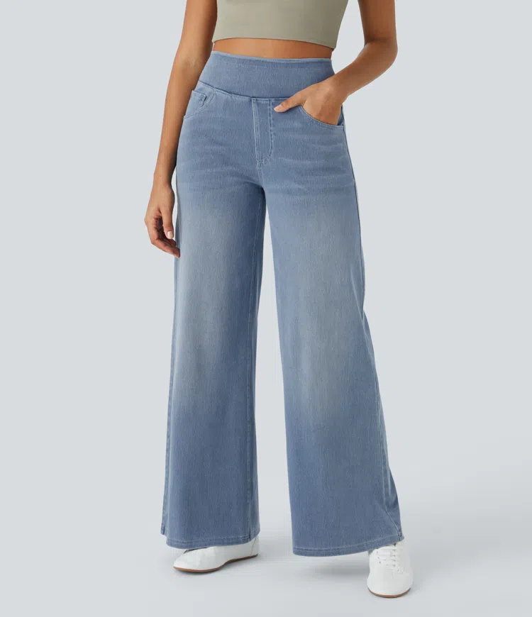 Ruvessa - Women's High-Waist Wide-Leg Stretch Jeans with Modern Fit