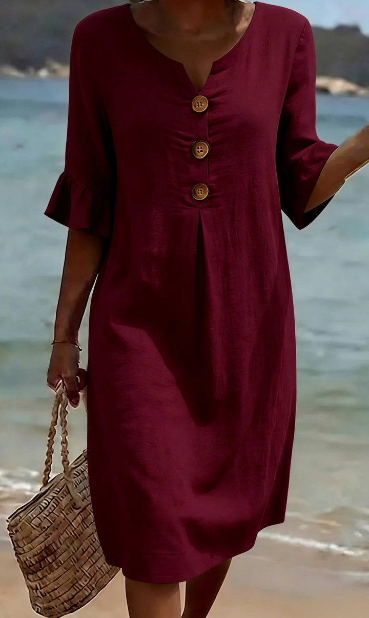 Chloe™ | Buttoned Linen And Cotton Dress