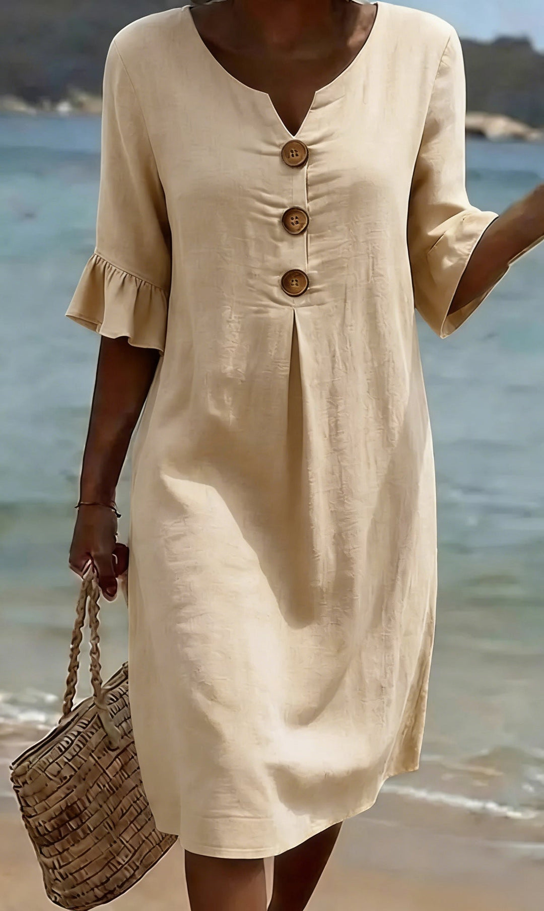 Chloe™ | Buttoned Linen And Cotton Dress