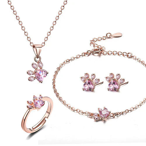 Arbour – 4-Piece Jewelry Set with Paw and Heart Zirconia Details