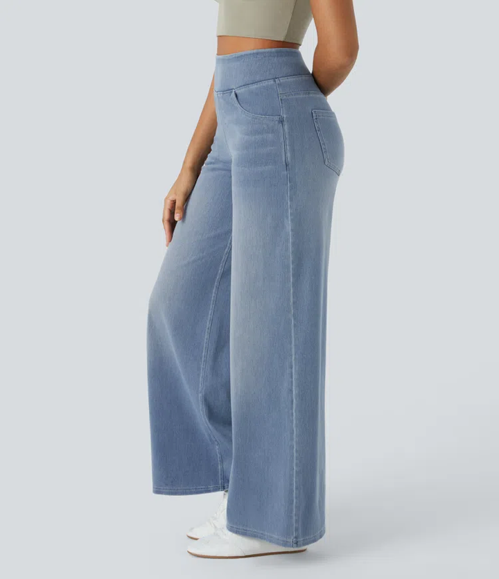 Ruvessa - Women's High-Waist Wide-Leg Stretch Jeans with Modern Fit