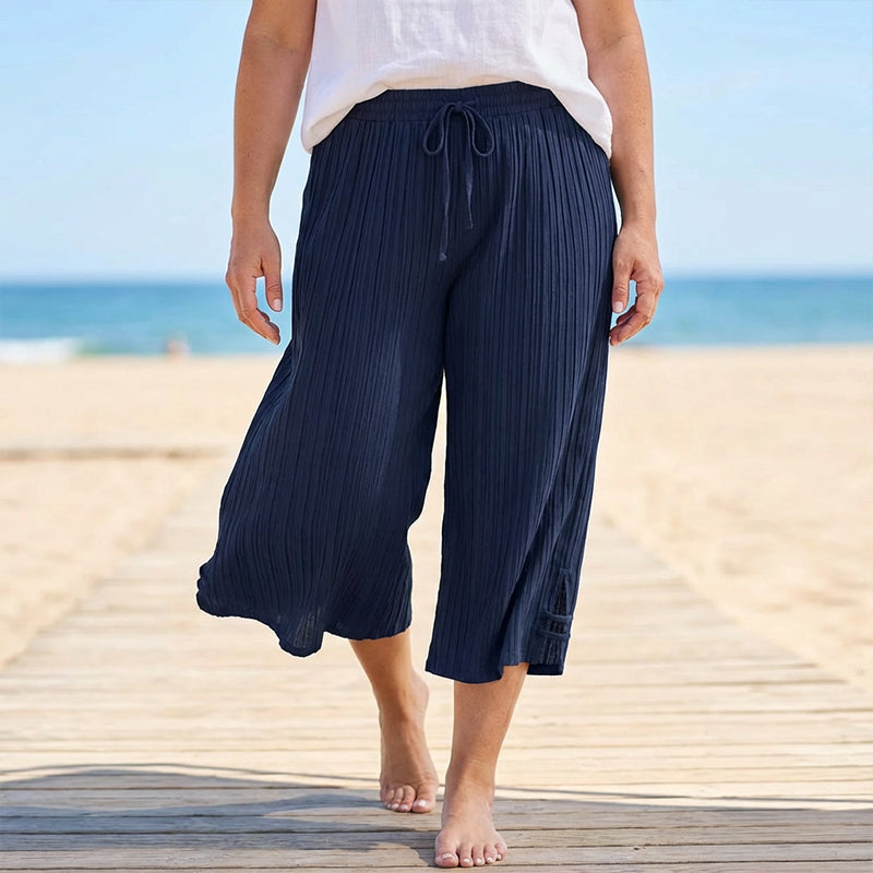 Cyntra - Women's Cotton-Linen Wide-Leg Pants with Comfortable Waist and Flowing Fit