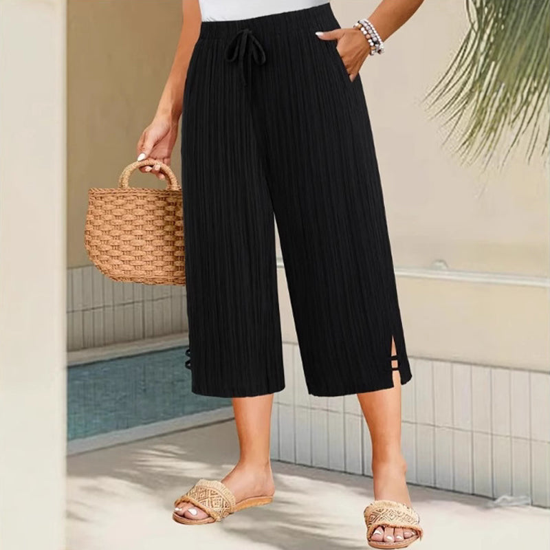 Cyntra - Women's Cotton-Linen Wide-Leg Pants with Comfortable Waist and Flowing Fit