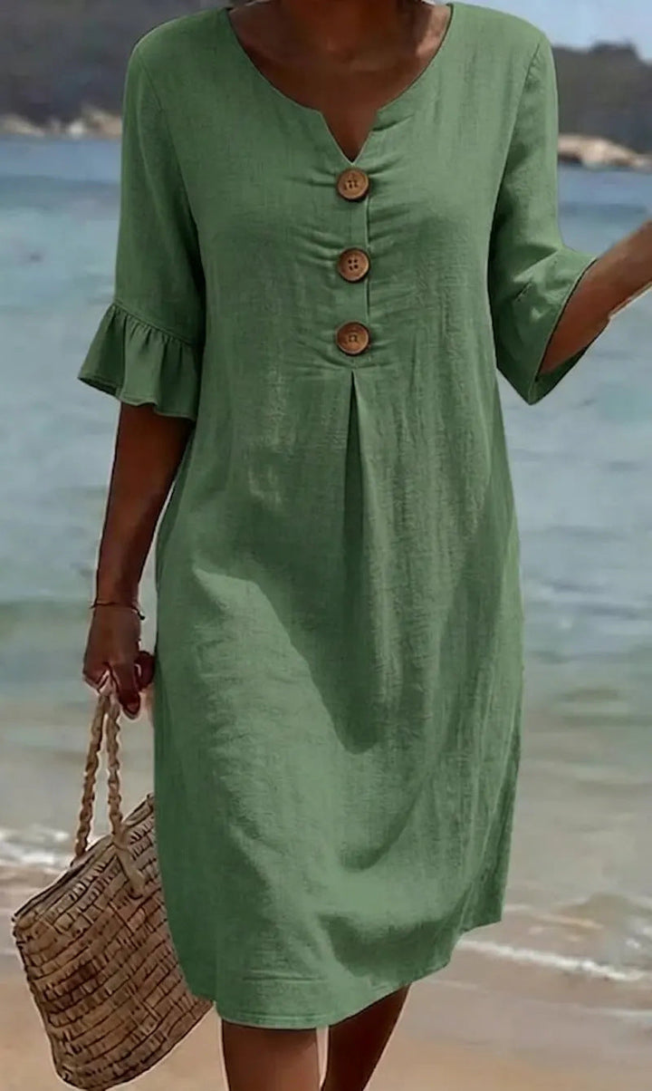 Chloe™ | Buttoned Linen And Cotton Dress
