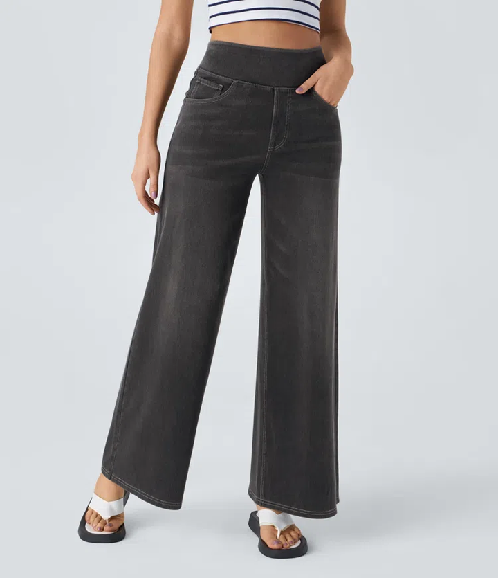 Ruvessa - Women's High-Waist Wide-Leg Stretch Jeans with Modern Fit