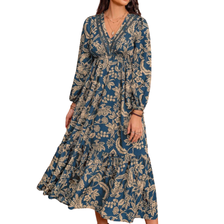 Fauna™ | Floral Ruffle Hem Bishop Sleeve Dress