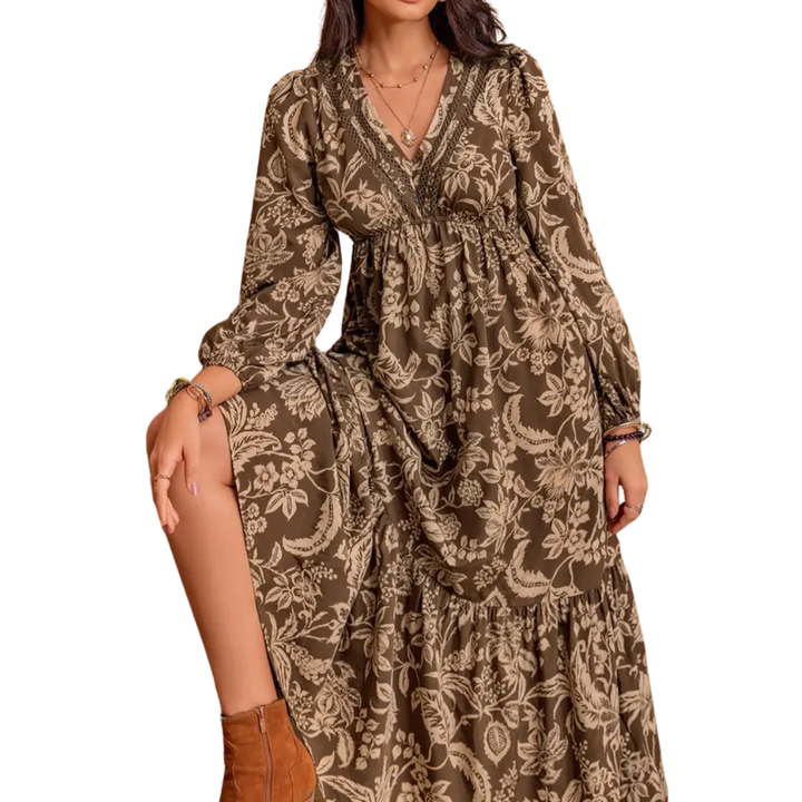 Fauna™ | Floral Ruffle Hem Bishop Sleeve Dress