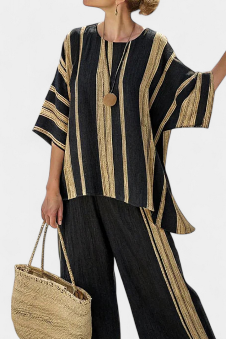 Calden | Dark Striped Linen Set