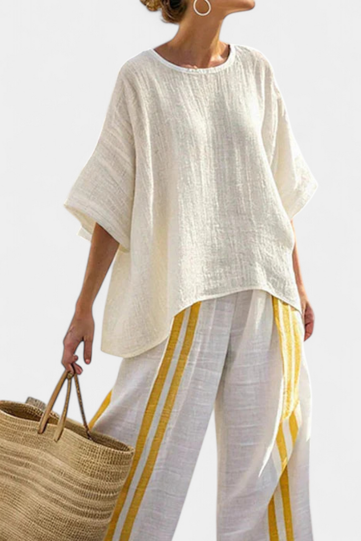 Anselor | Yellow Linen Set with Accents