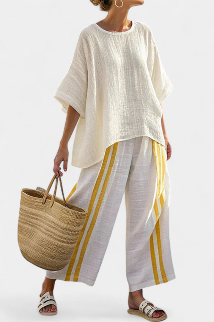 Anselor | Yellow Linen Set with Accents