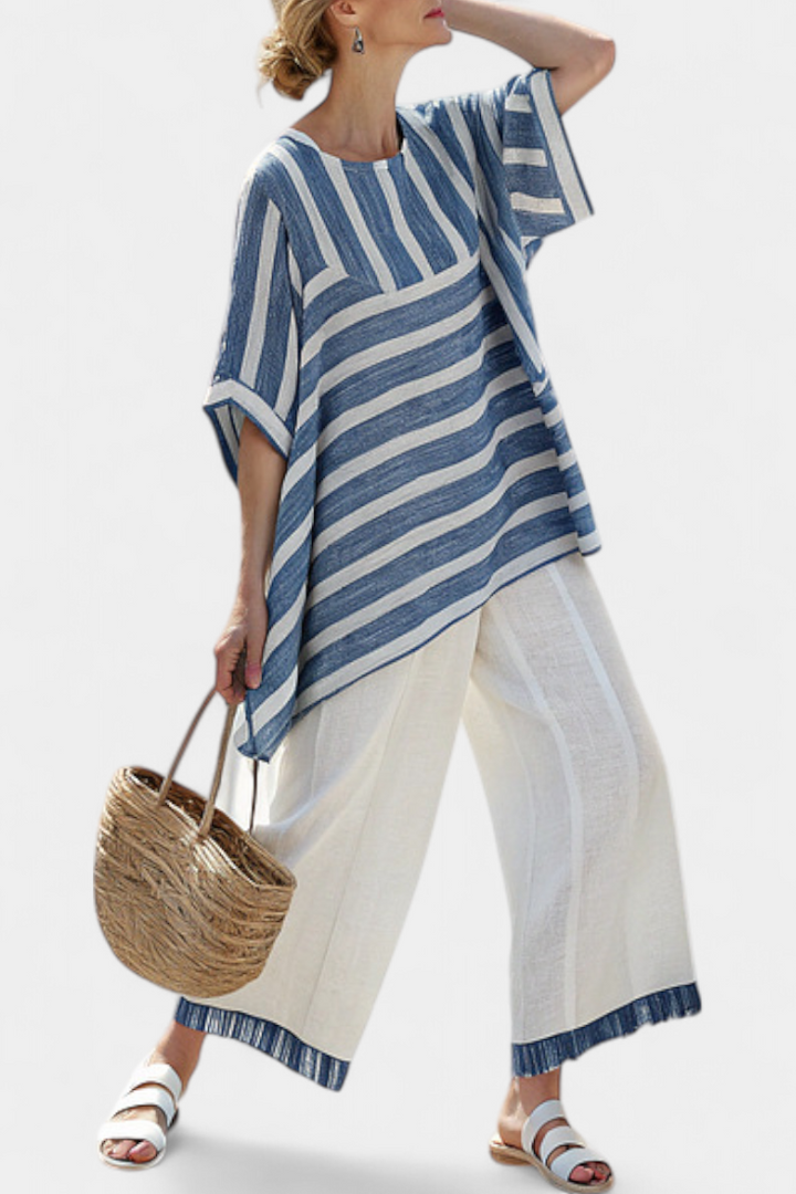 Corvelle | Blue Striped Linen Set