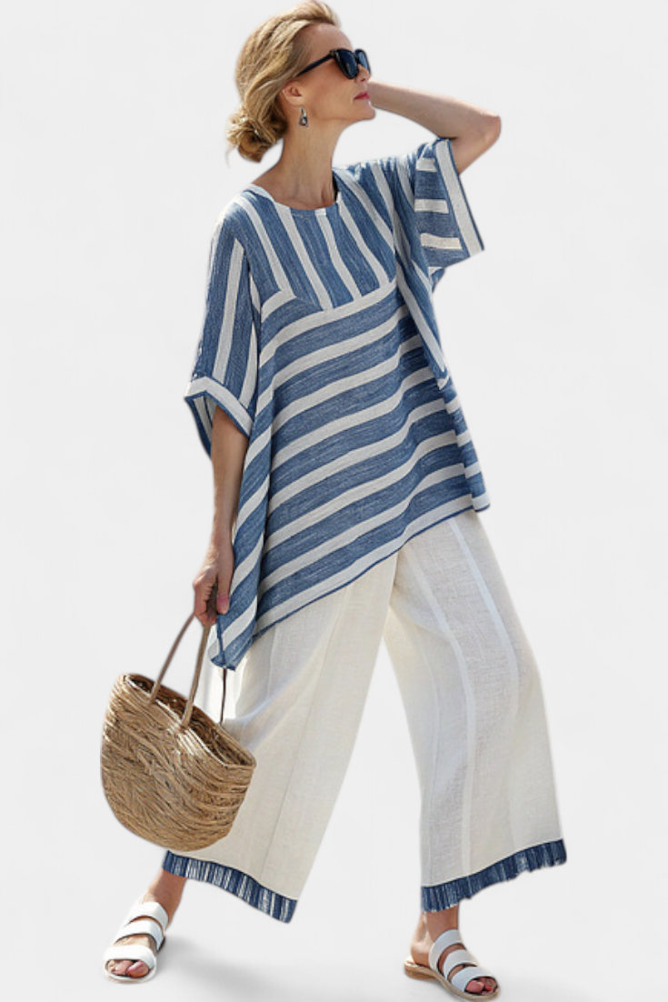 Corvelle | Blue Striped Linen Set