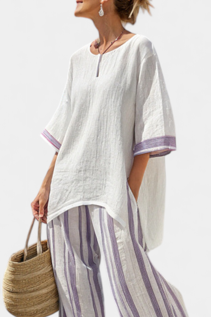 Claire | Lavender Striped Linen Set