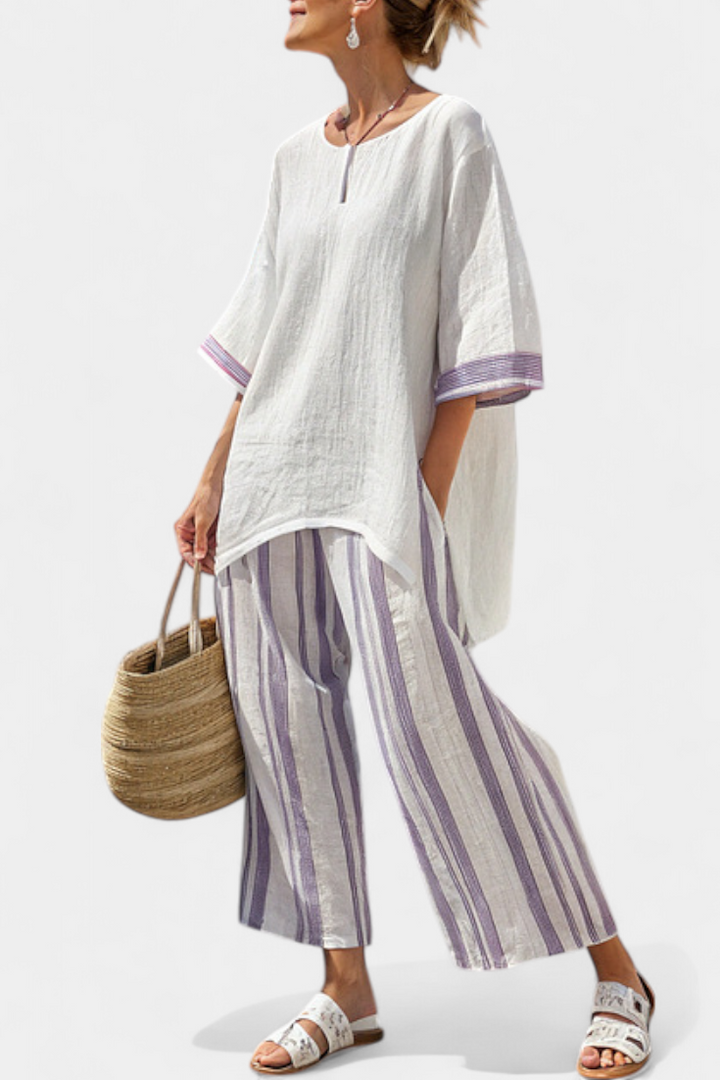 Claire | Lavender Striped Linen Set