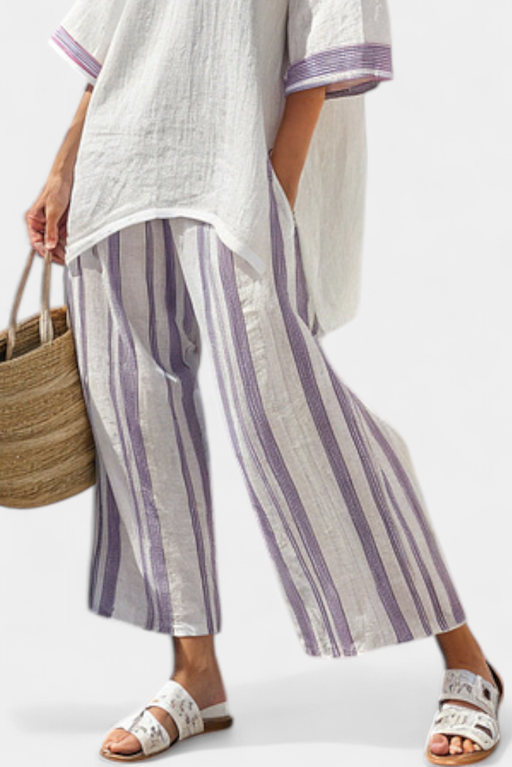 Claire | Lavender Striped Linen Set