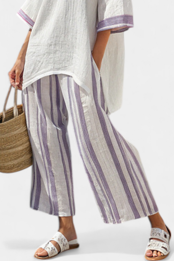 Claire | Lavender Striped Linen Set