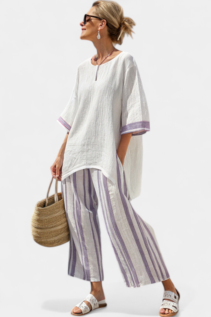 Claire | Lavender Striped Linen Set