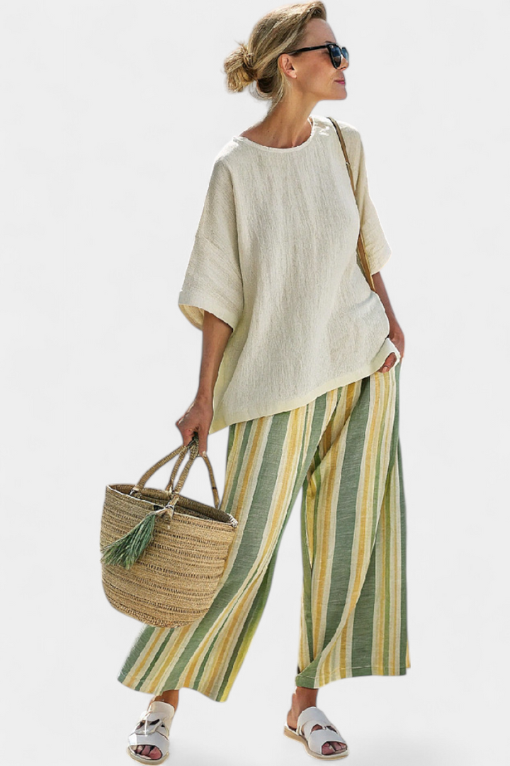 Ellowyn | Green Striped Linen Set