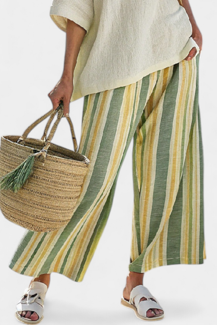 Ellowyn | Green Striped Linen Set
