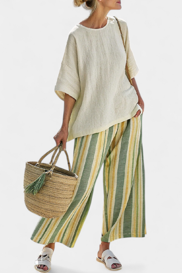Ellowyn | Green Striped Linen Set