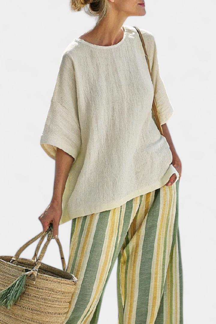 Ellowyn | Green Striped Linen Set