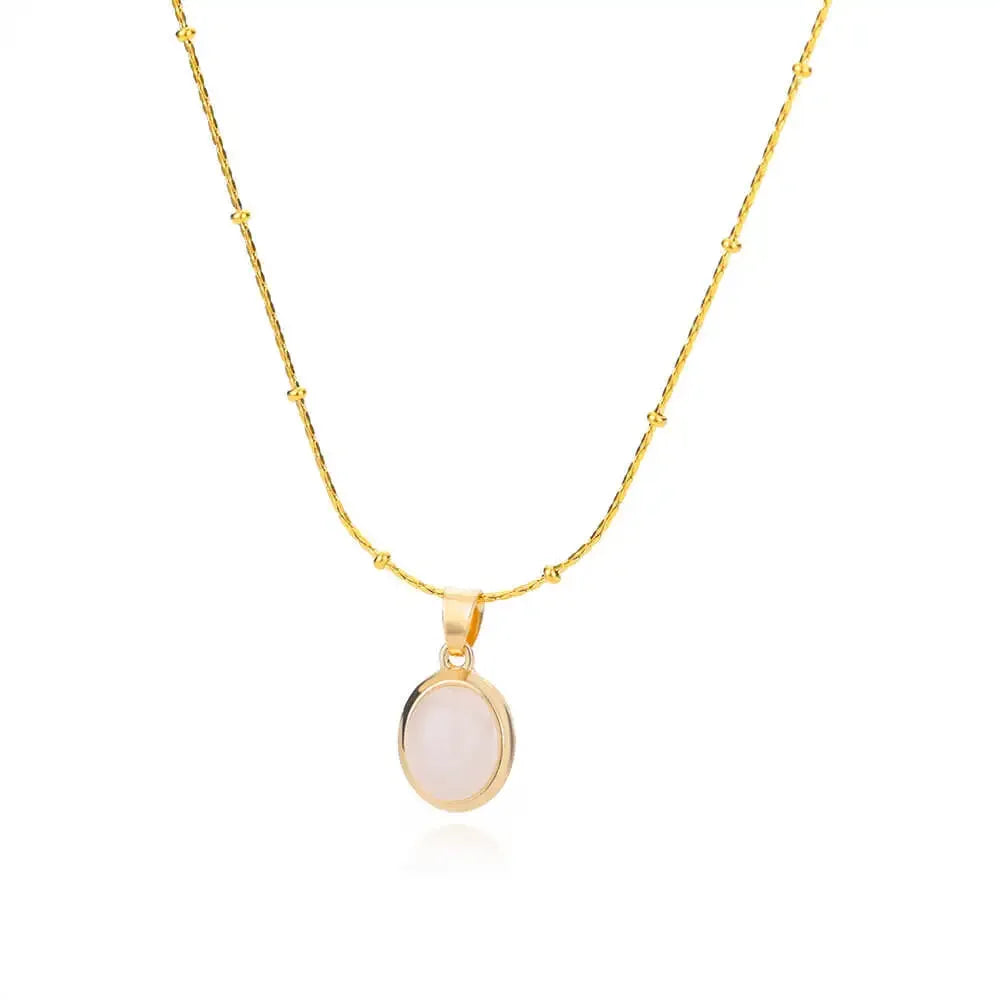 Chic Gold Stainless Steel Opal Water-Drop Pendant Necklace