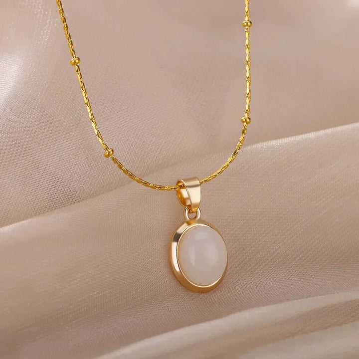 Chic Gold Stainless Steel Opal Water-Drop Pendant Necklace