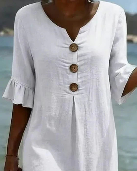 Chloe™ | Buttoned Linen And Cotton Dress